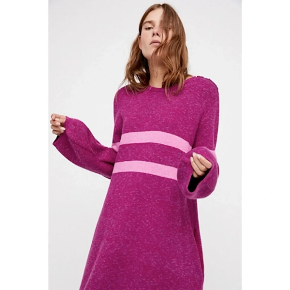 Free‎ People On Your Team Sweater Mini Dress Size XS - Purple/Pink